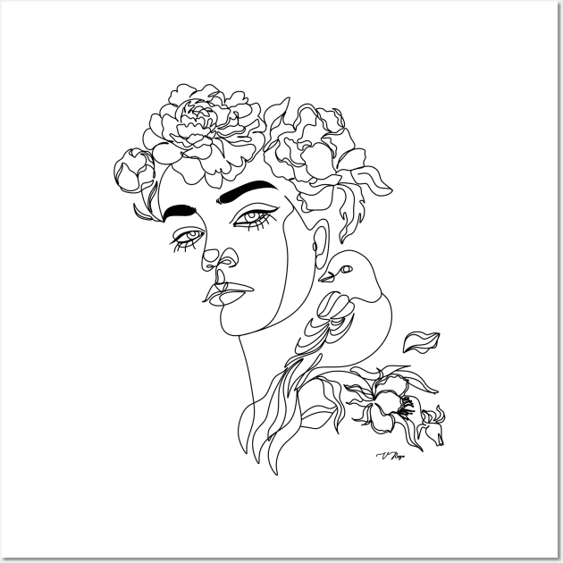 Woman Face with flowers Wall Art by OneLinePrint